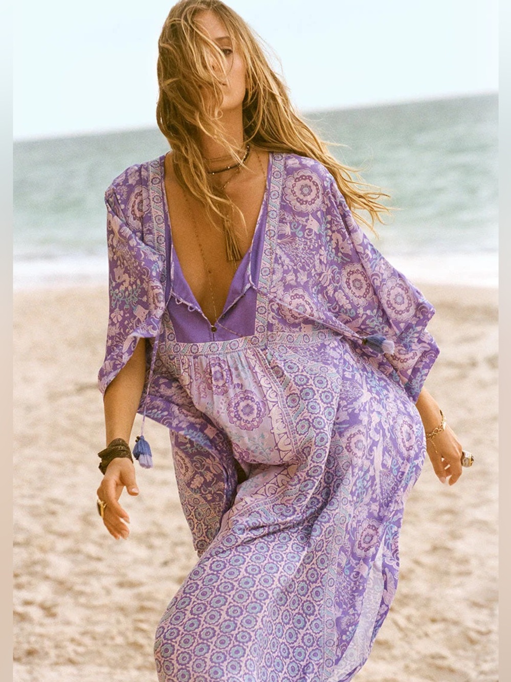 NEW Spell Purple Paisley Maxi Kaftan Dress Sz Small
